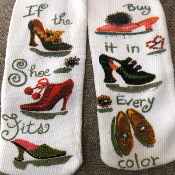 Shoe Lover’s Socks! Socks say: “if the shoe fits,” “buy it in every color” NWT - Picture 2 of 5